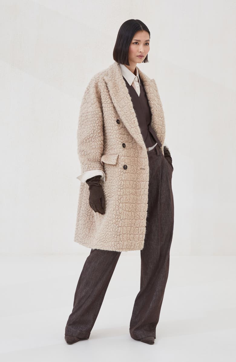Brunello Cucinelli Coat with dazzling croc motif, Alternate, color, Camel