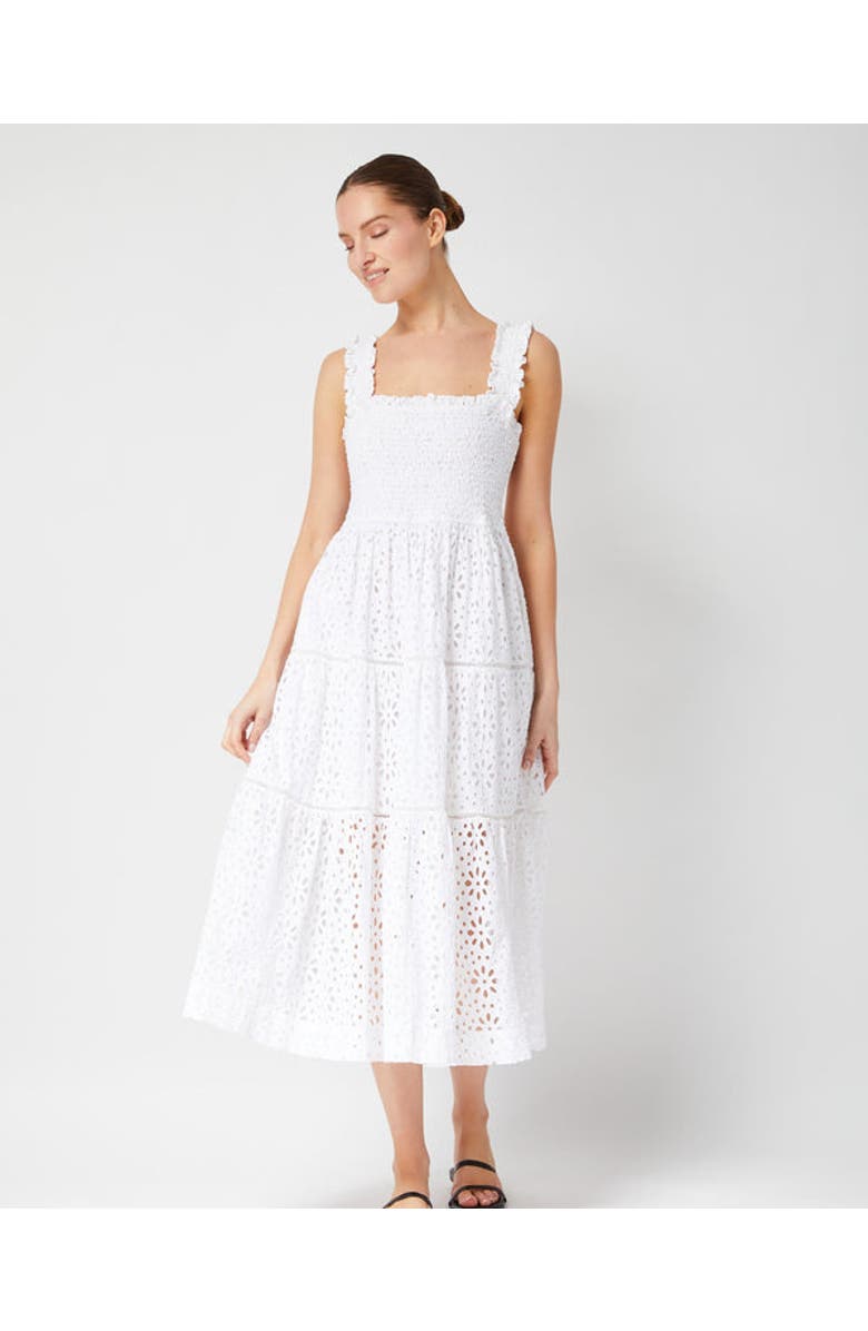 Change of Scenery Kristen Sleeveless Smocked Eyelet Midi Dress, Main, color, Fresh White