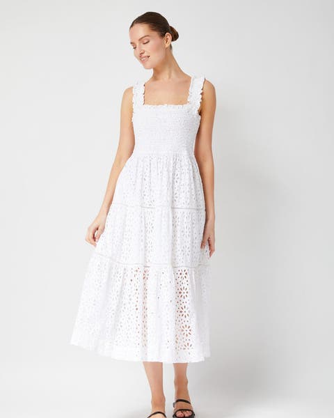 Kristen Sleeveless Smocked Eyelet Midi Dress