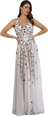 LARA New York Beaded Dress with Open Cross Back and Flowy Skirt