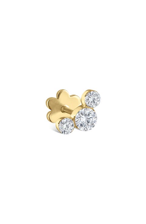 Invisible Setting Three Diamond Stud Earring