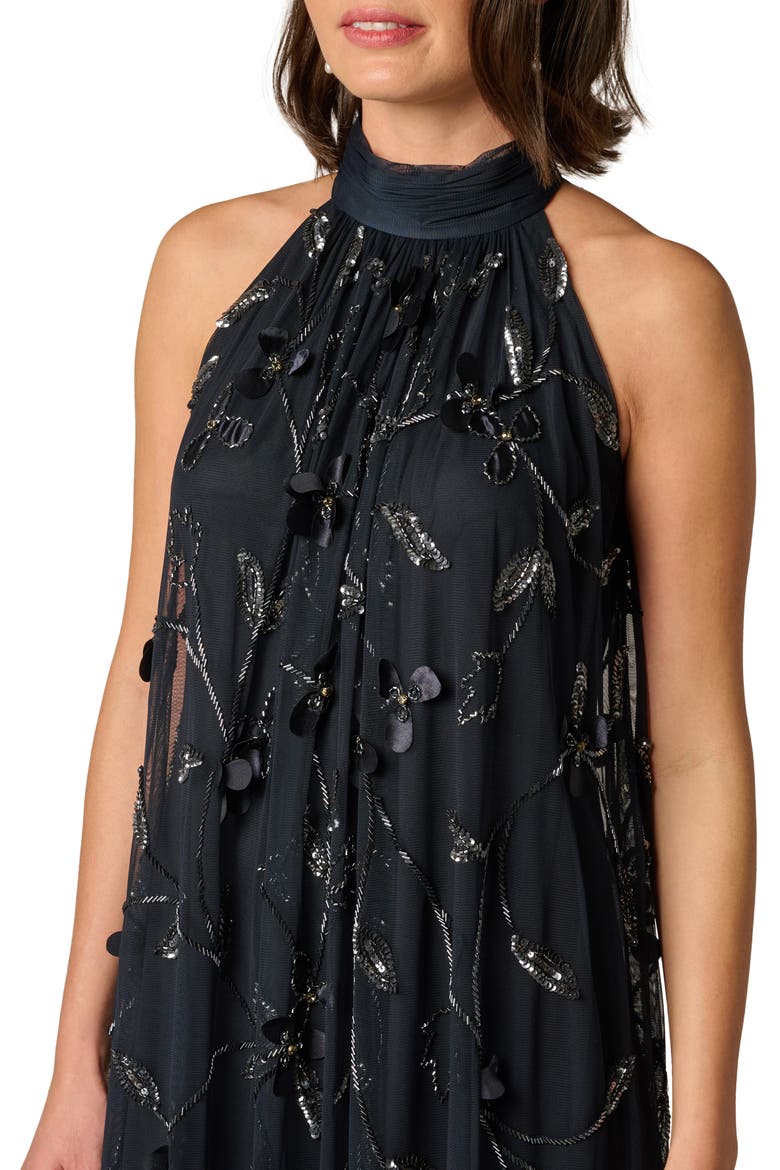 Beaded Floral Trapeze Gown, Alternate, color, MIDNIGHT