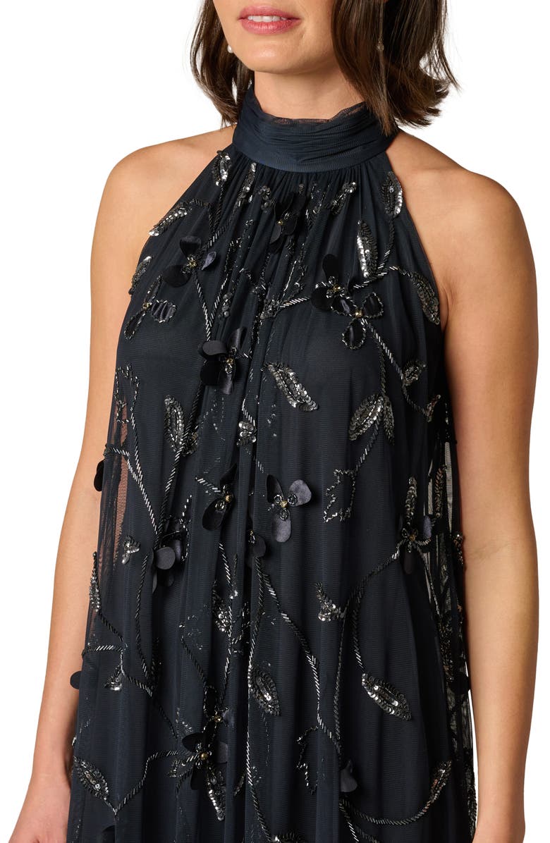 Adrianna Papell Beaded Floral Trapeze Gown, Alternate, color, Midnight