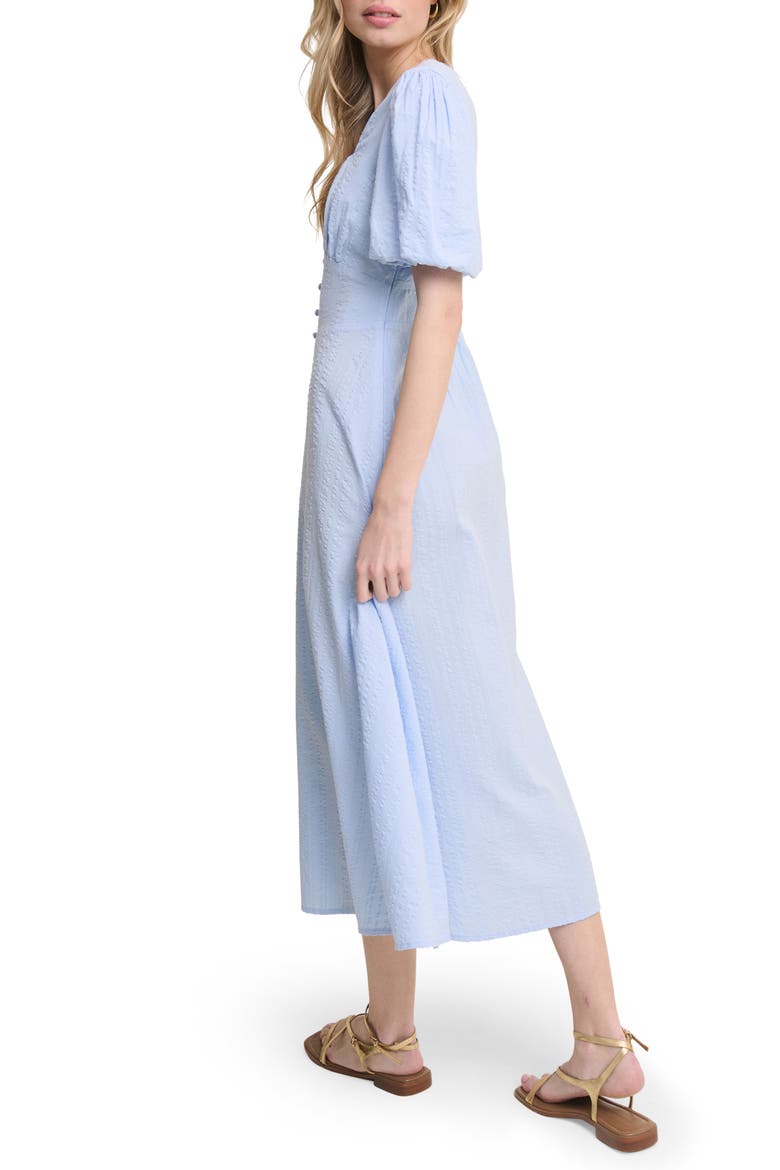 Melody Texture Puff Sleeve Organic Cotton Midi Dress, Alternate, color, BLUE