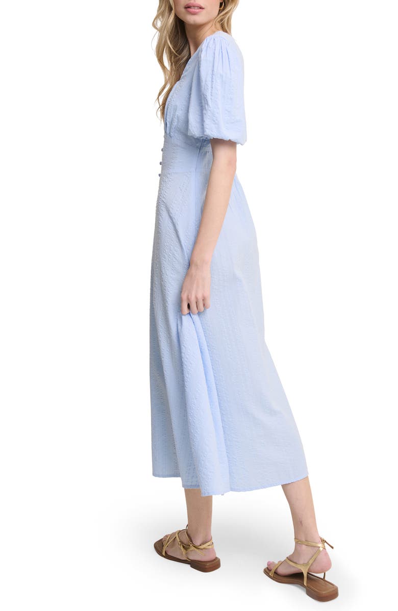 Nobody's Child Melody Texture Puff Sleeve Organic Cotton Midi Dress, Alternate, color, Blue