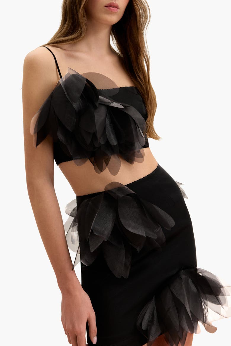 Cropped Top With Oversized Layered Floral Appliques, Alternate, color, Black