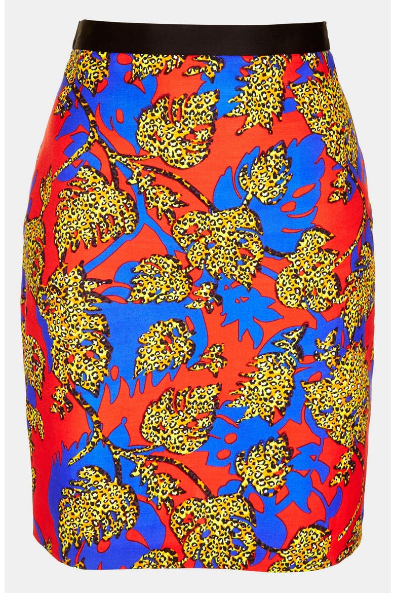 Leopard Leaf Print Pencil Skirt, Alternate, color, BLUE MULTI