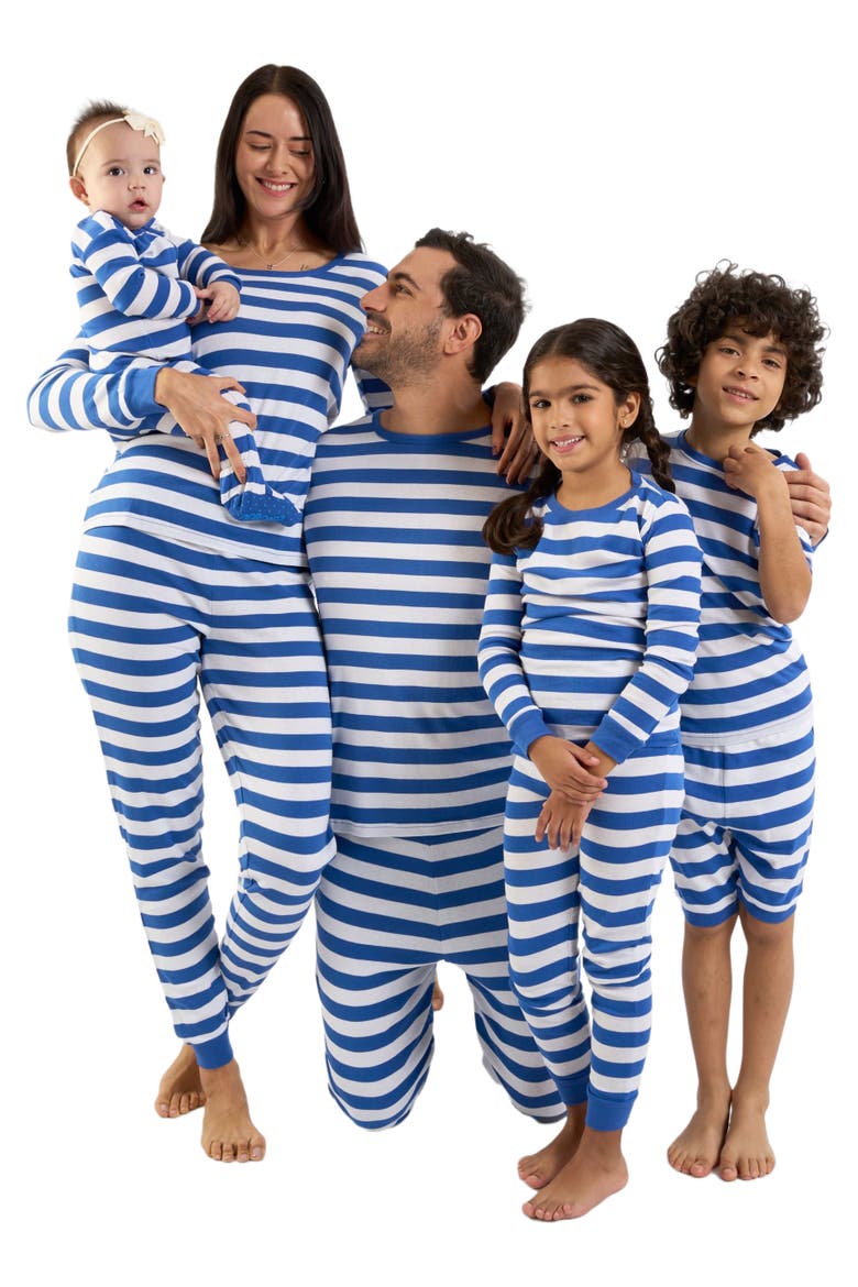 Men's Cotton Striped Matching Family Holiday Pajamas, Alternate, color, Blue & White