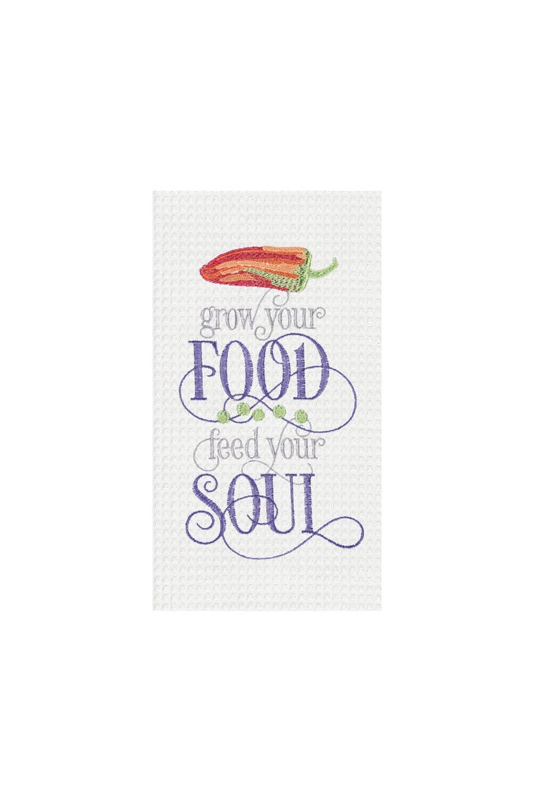Grow Your Food Embroidered Waffle Weave Kitchen Towel, Main, color, White