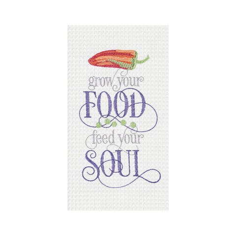 Grow Your Food Embroidered Waffle Weave Kitchen Towel