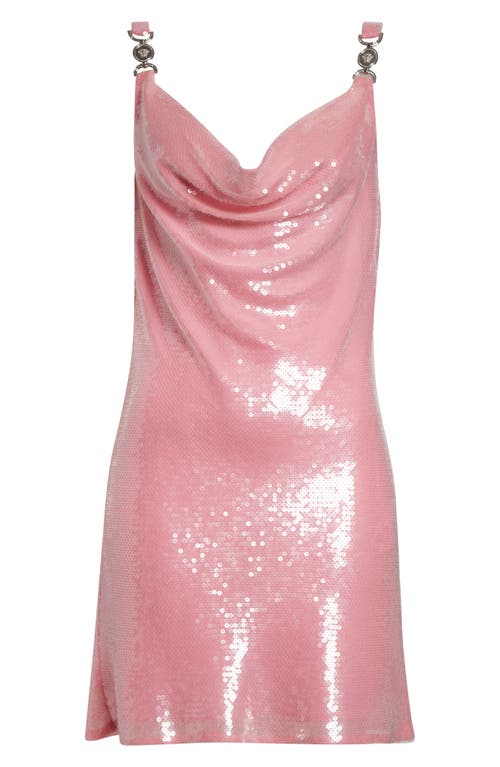 Versace Medusa Strap Silk Chiffon Sequin Cocktail Dress In Pink