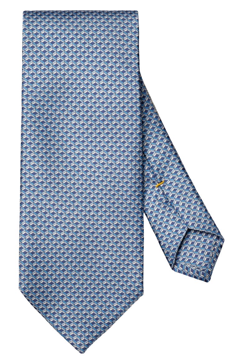 Blue Geometric Print Silk Twill Tie, Main, color, BLUE