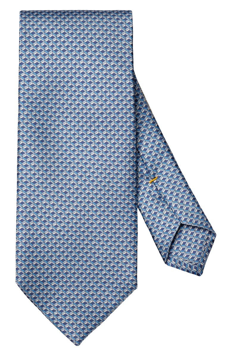 Eton Blue Geometric Print Silk Twill Tie, Main, color, Blue