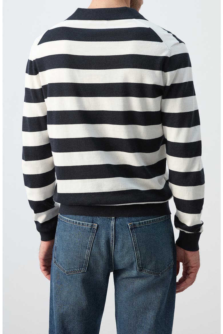 Fine Knit Long Sleeve Stripe Polo, Alternate, color, NAVY