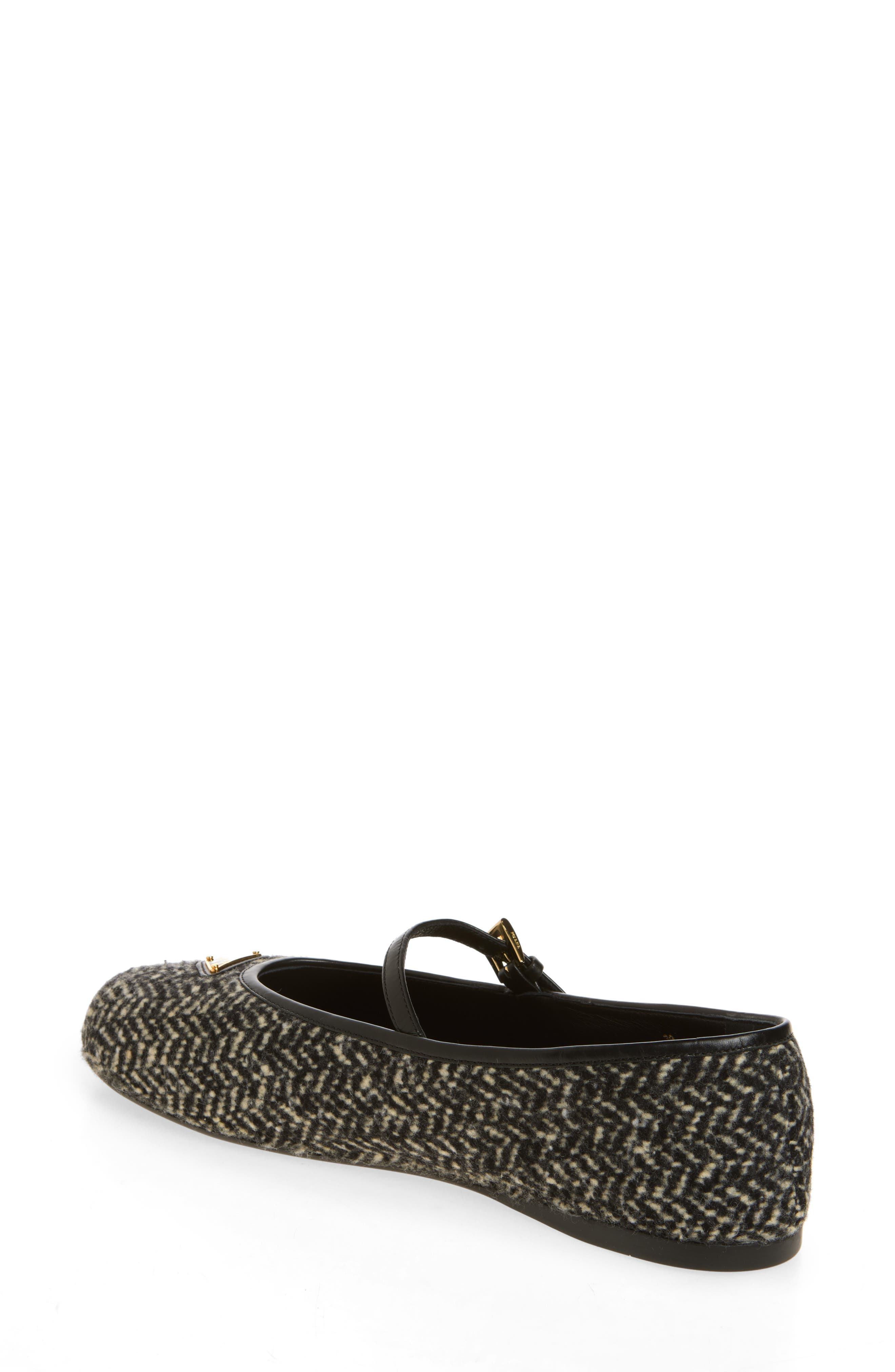 Logo Herringbone Tweed Mary Jane Flat, Alternate, color, BIANCO/ NERO