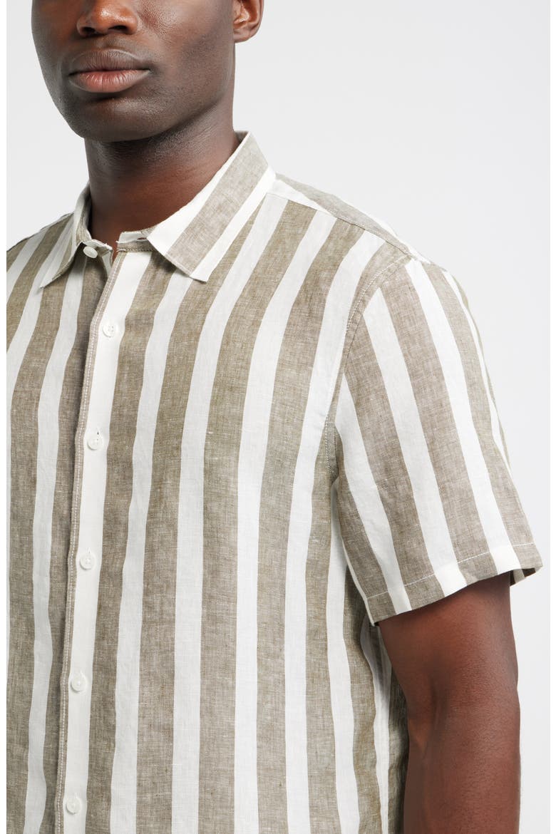 Edward Stripe Short Sleeve Linen Button-Up Shirt, Alternate, color, WHITE- OLIVE EDWARD STRIPE