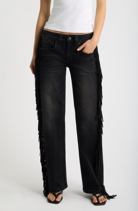 Fringe Low Rise Relaxed Straight Leg Jeans