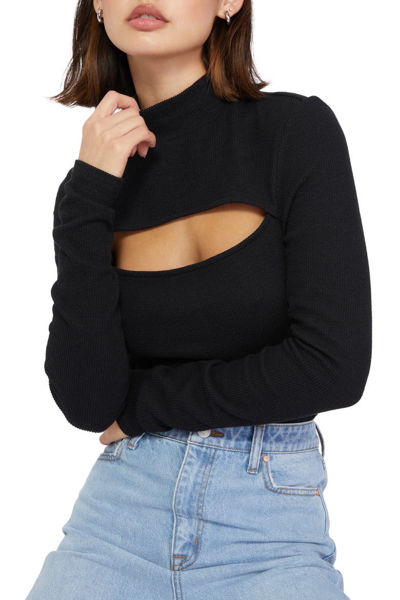 Small Rib Cuts Sanctuary Cut It Out Rib Mock Neck Cotton Blend Top (Women) | Nordstromrack