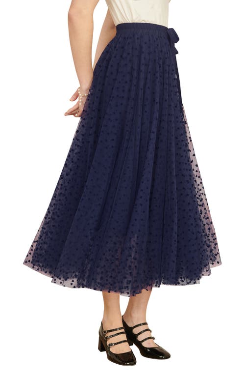 Yumi Mesh Heart Print Tulle Skirt In Blue