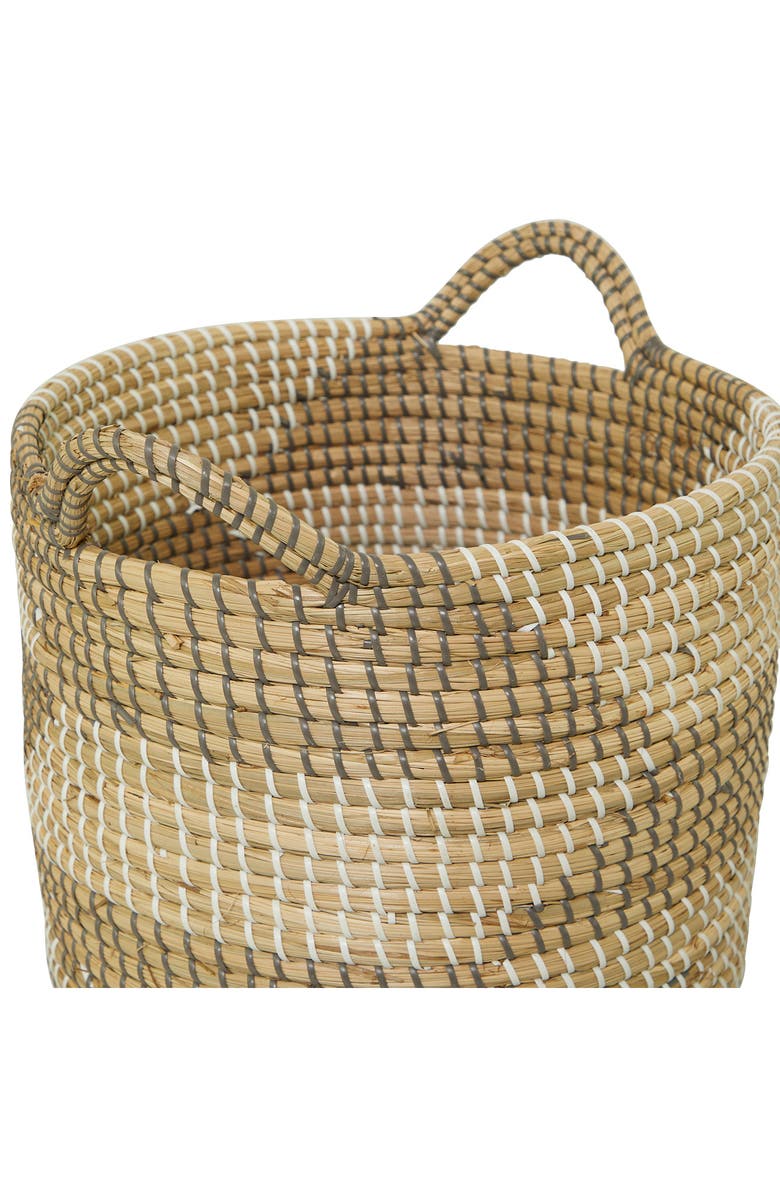 COSMO BY COSMOPOLITAN Brown Seagrass Handmade Two-Tone Storage Basket with Handles - Set of 3, Alternate, color, Brown
