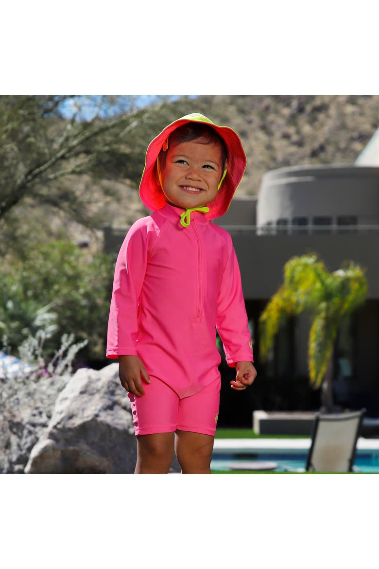 Long Sleeve Swim Romper, Alternate, color, Neon Checkers