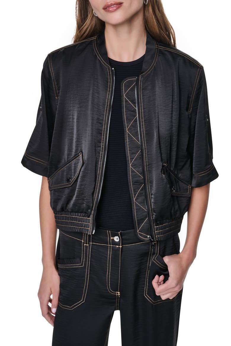 Contrast Stitch Bomber Jacket, Main, color, BLACK