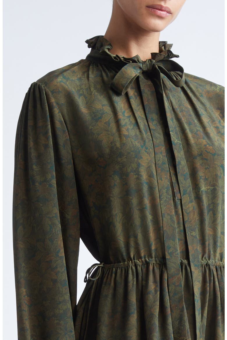 Colette Floral Tie Neck Long Sleeve Tiered Silk Dress, Alternate, color, MOAT IP PATTERN