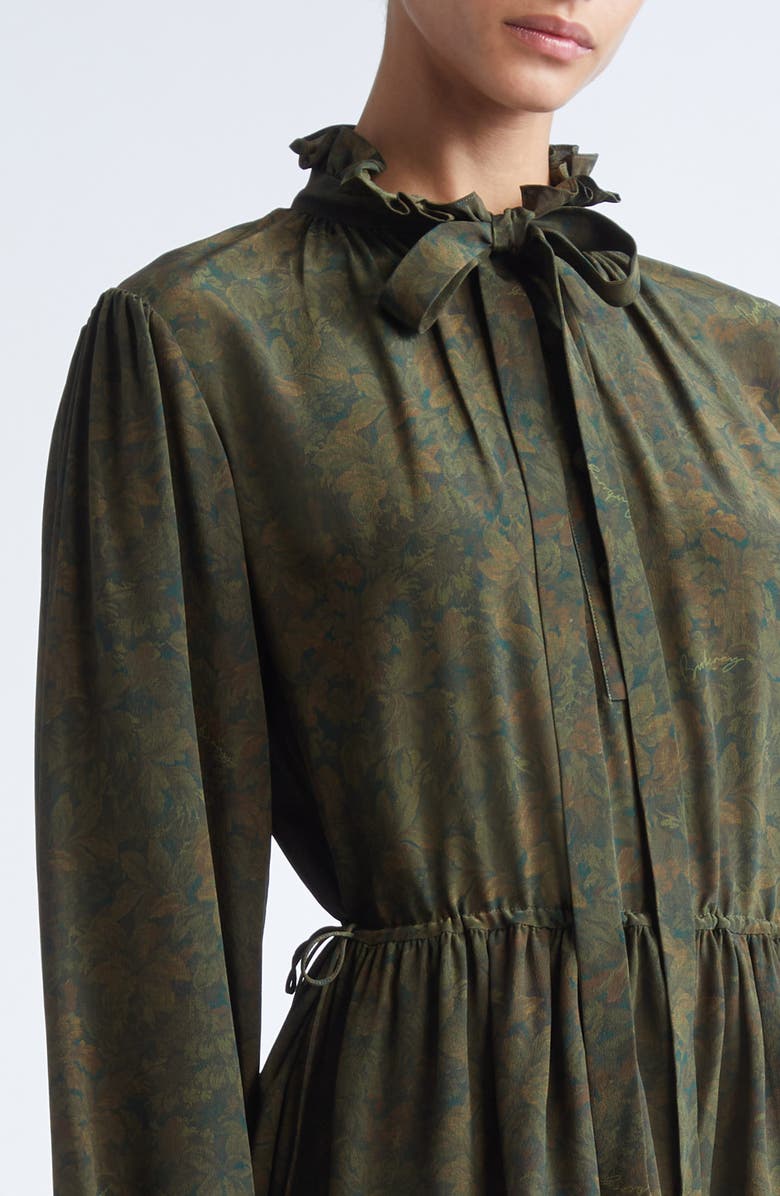 Burberry Colette Floral Tie Neck Long Sleeve Tiered Silk Dress, Alternate, color, Moat Ip Pattern