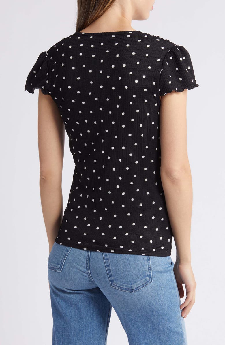 Loveappella Polka Dot Faux Wrap T-Shirt, Alternate, color, Black