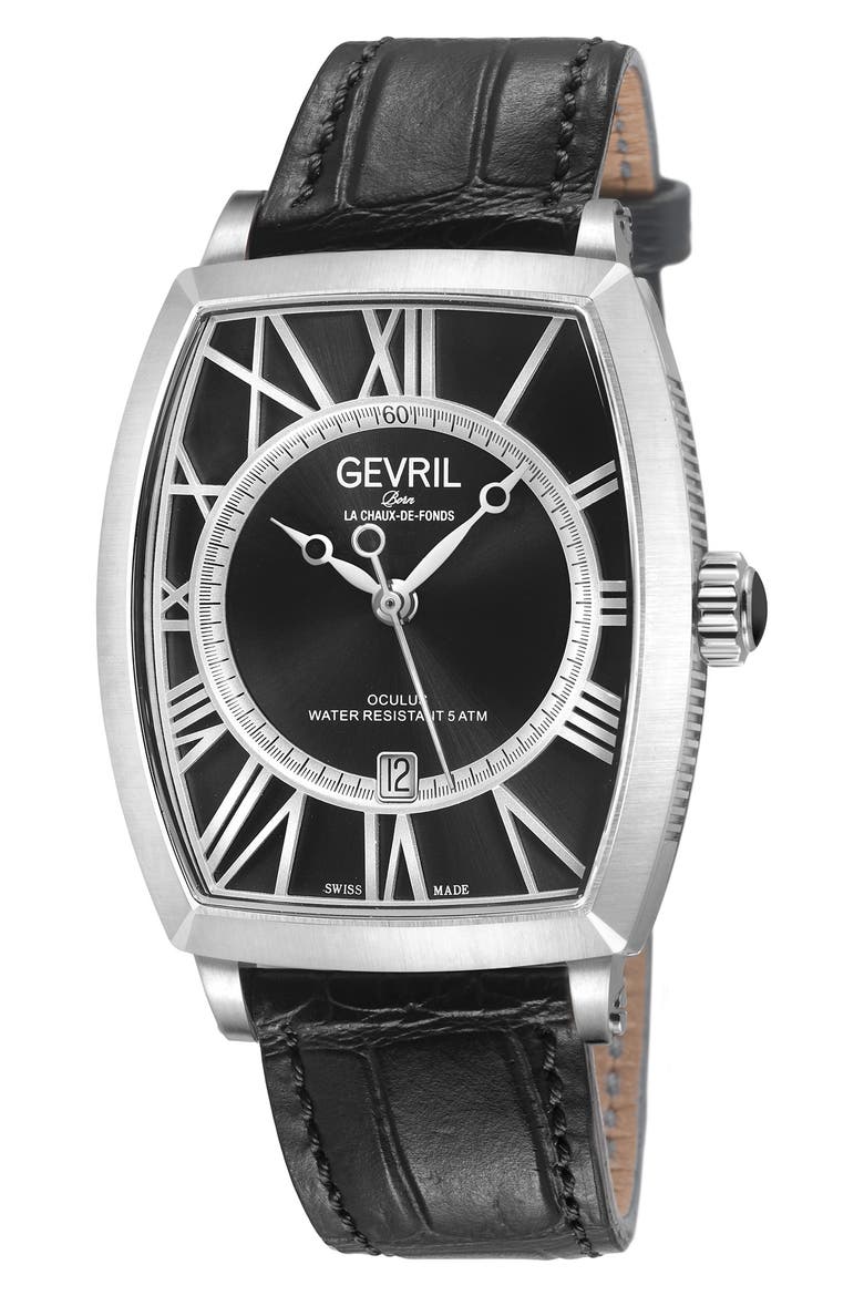 Oculus Automatic Leather Strap Watch, 36mm x 43mm, Main, color, BLACK