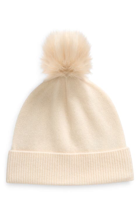 Faux Fur Cashmere Pompom Beanie