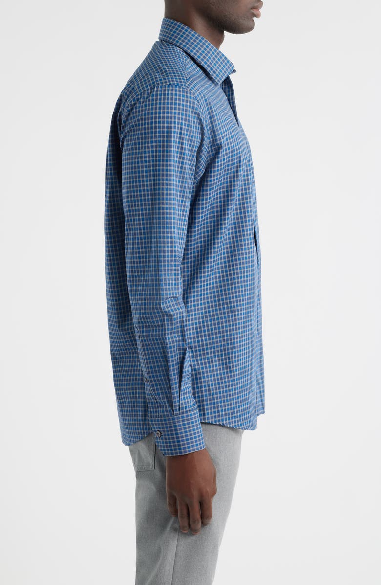 Scott Barber Regular Fit Check Cotton Mélange Button-Up Shirt, Alternate, color, Navy