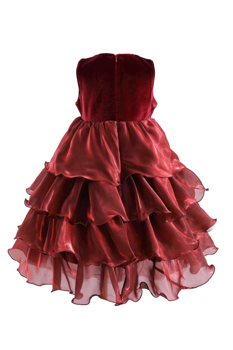 Sequin & Tiered Organza Dress, Alternate, color, Red