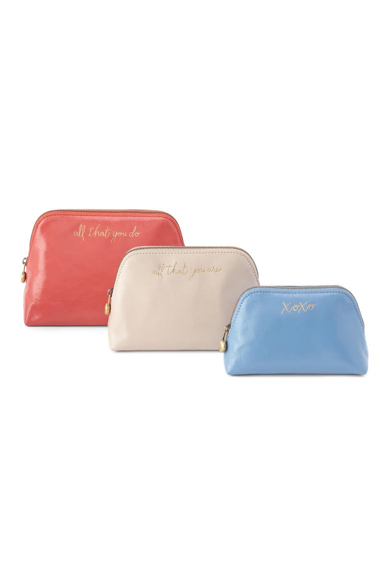Set of 3 Leather Pouches, Main, color, PINK MIRAGE