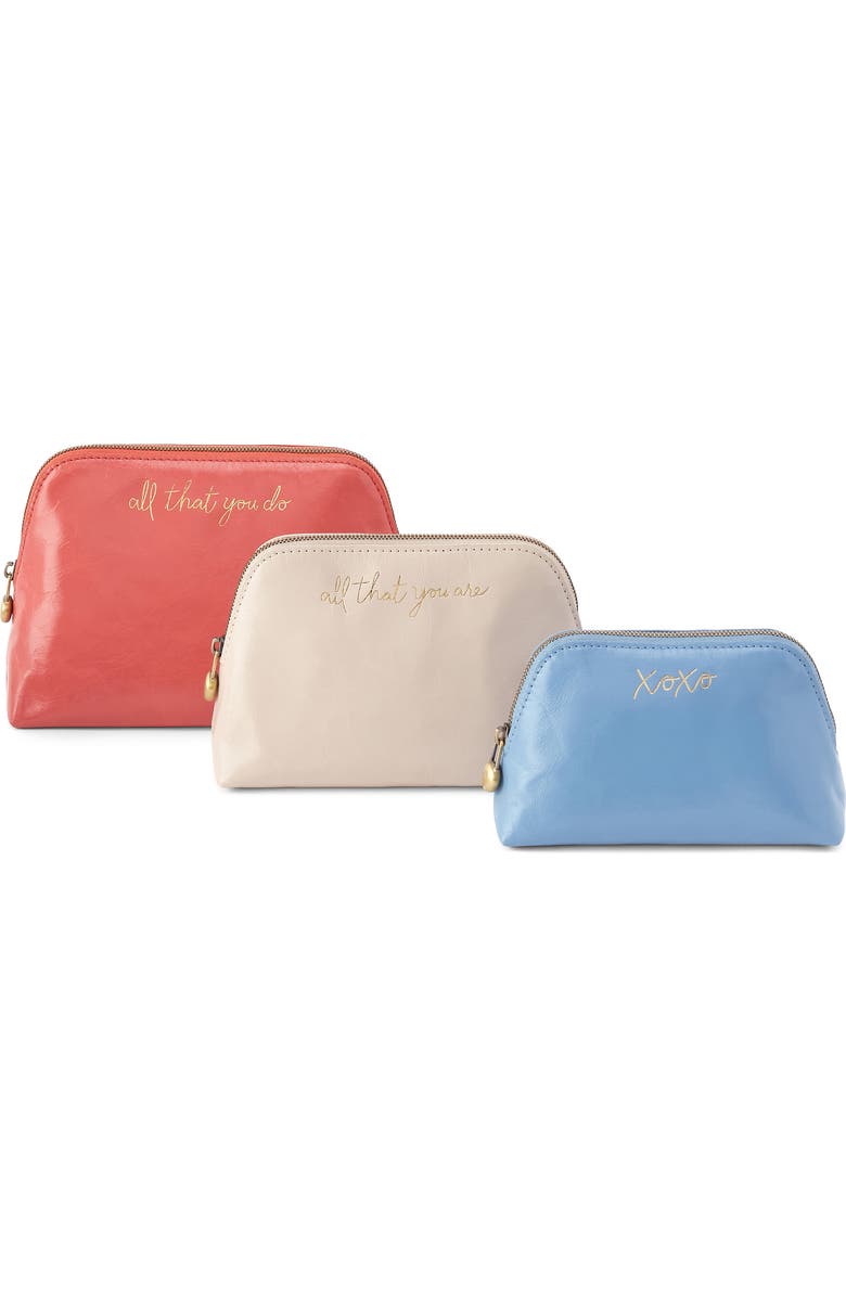 HOBO Set of 3 Leather Pouches, Main, color, Pink Mirage