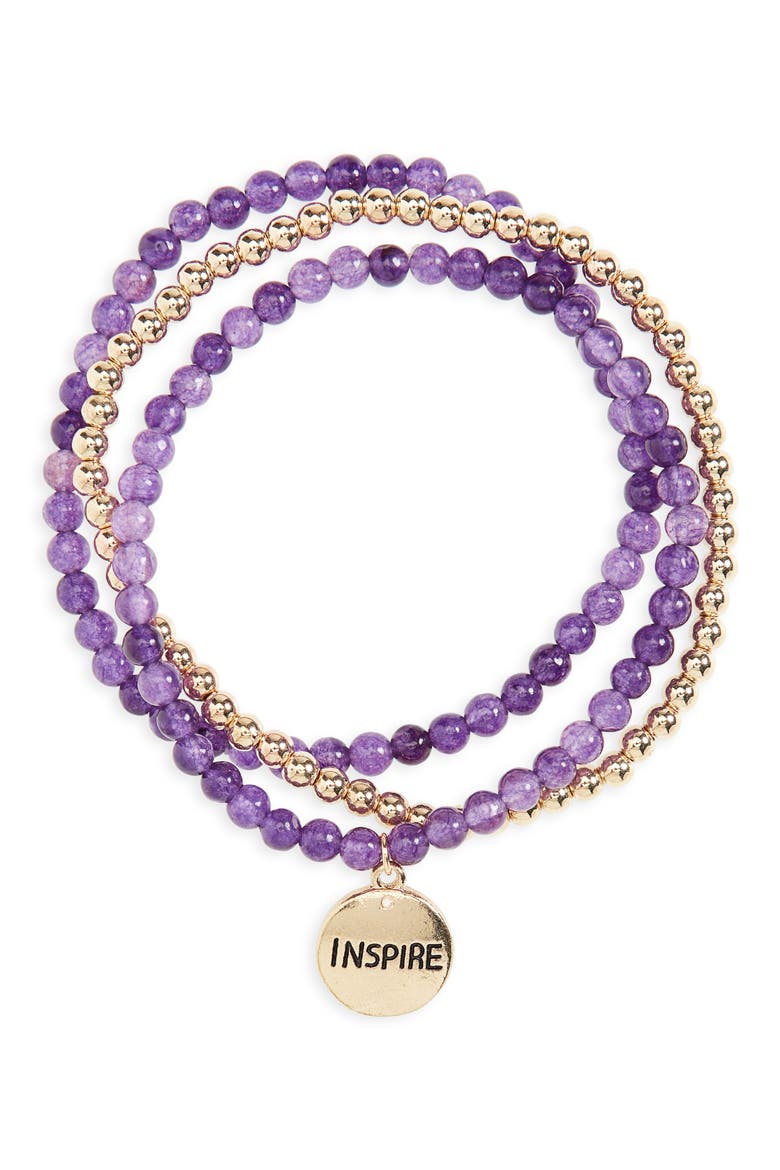 Set of 3 Beaded Stretch Bracelets, Alternate, color, PURPLE- MOON- INSPIRE