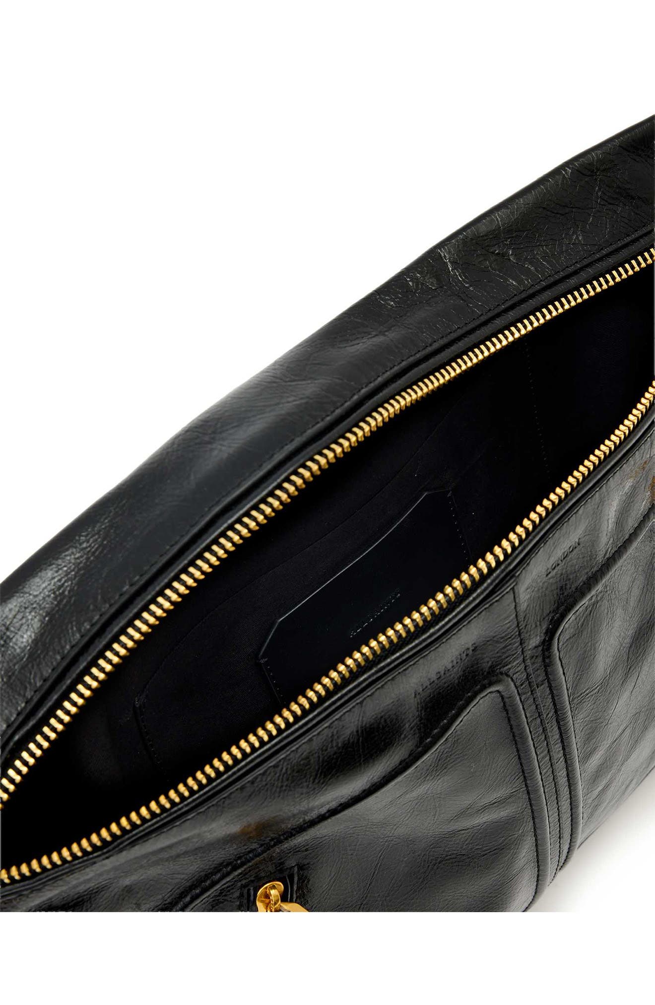 AllSaints Jean Rey Leather Clutch, Alternate, color, Black