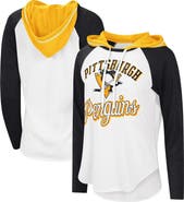 STARTER Women's G-III Sports by Carl Banks White/Heather Black Pittsburgh Penguins MVP Raglan Lightweight Hooded T-Shirt