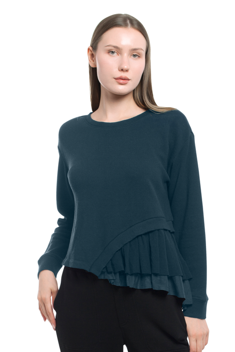 Round Neck Mix Media Sweatshirt