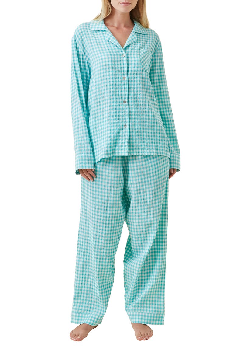 Seersucker Gingham Pajamas, Main, color, BLUE TURQUOISE