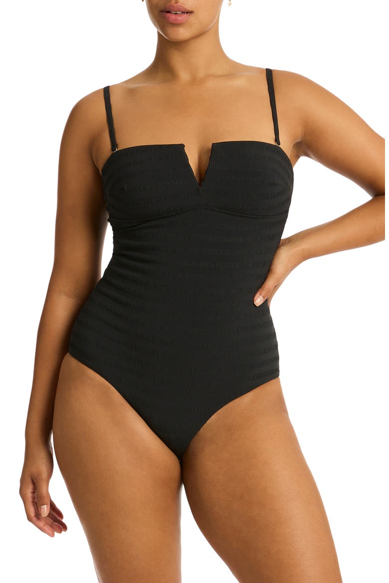Palisades V-Wire One-Piece Swimsuit, Alternate, color, BLACK