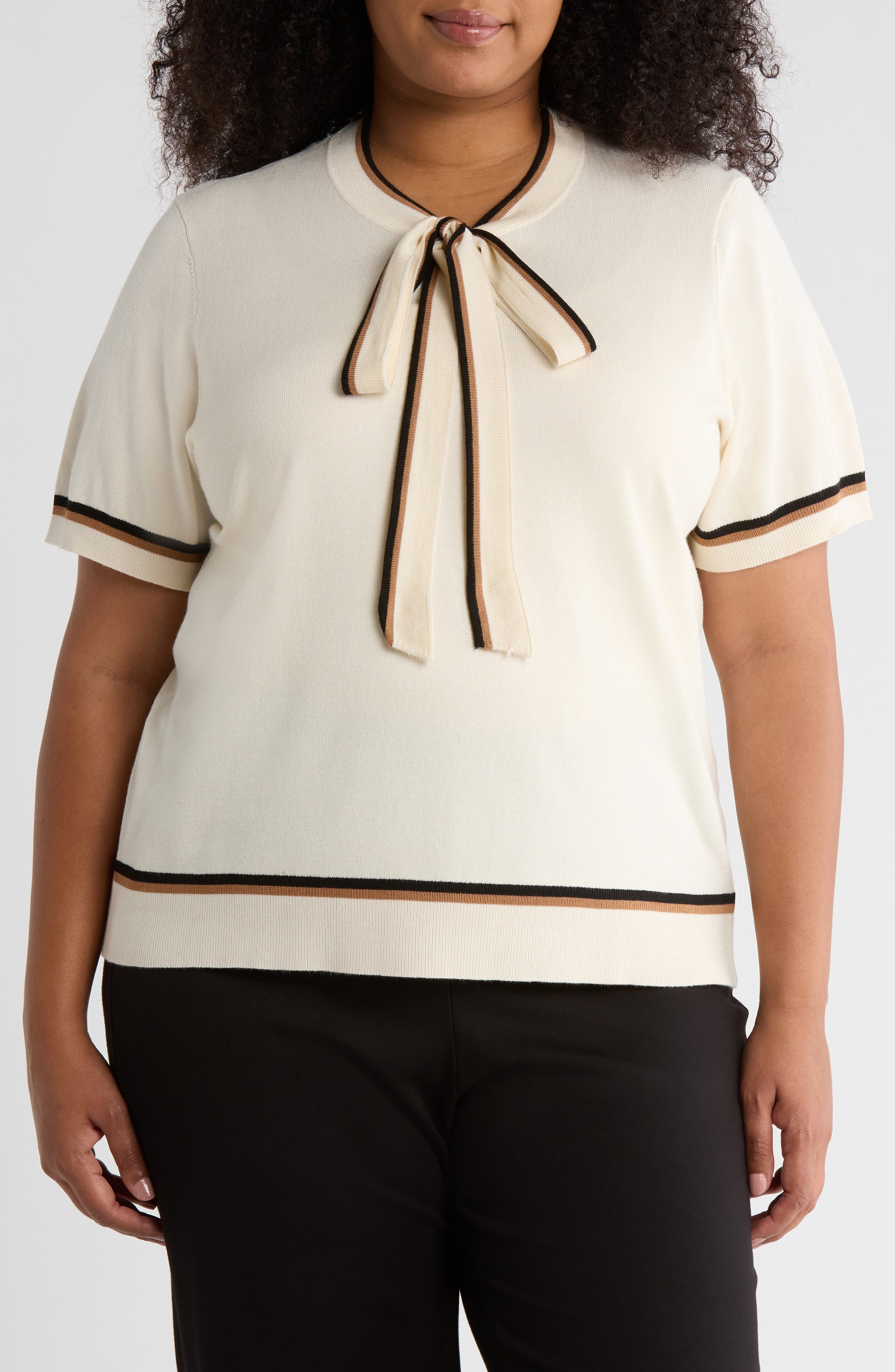 Double Tip Tie Neck Sweater