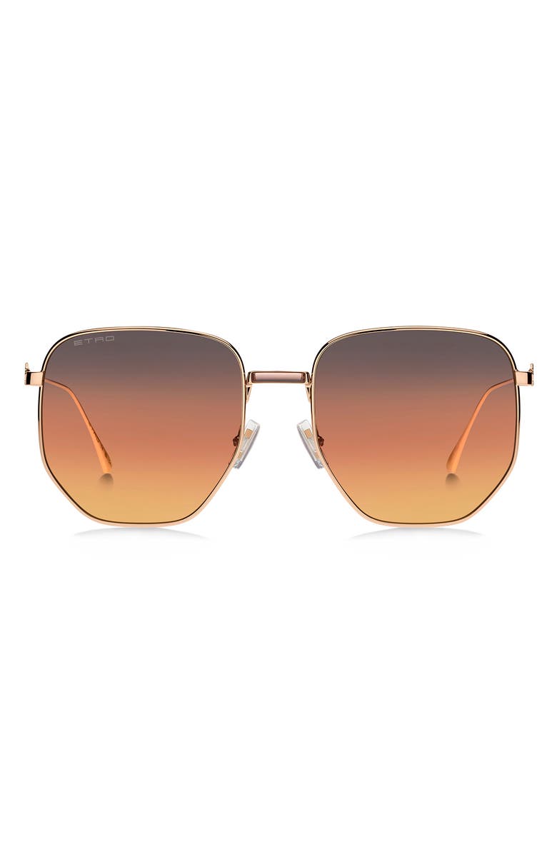 Etro 60mm Geometric Sunglasses, Main, color, Rose Gold