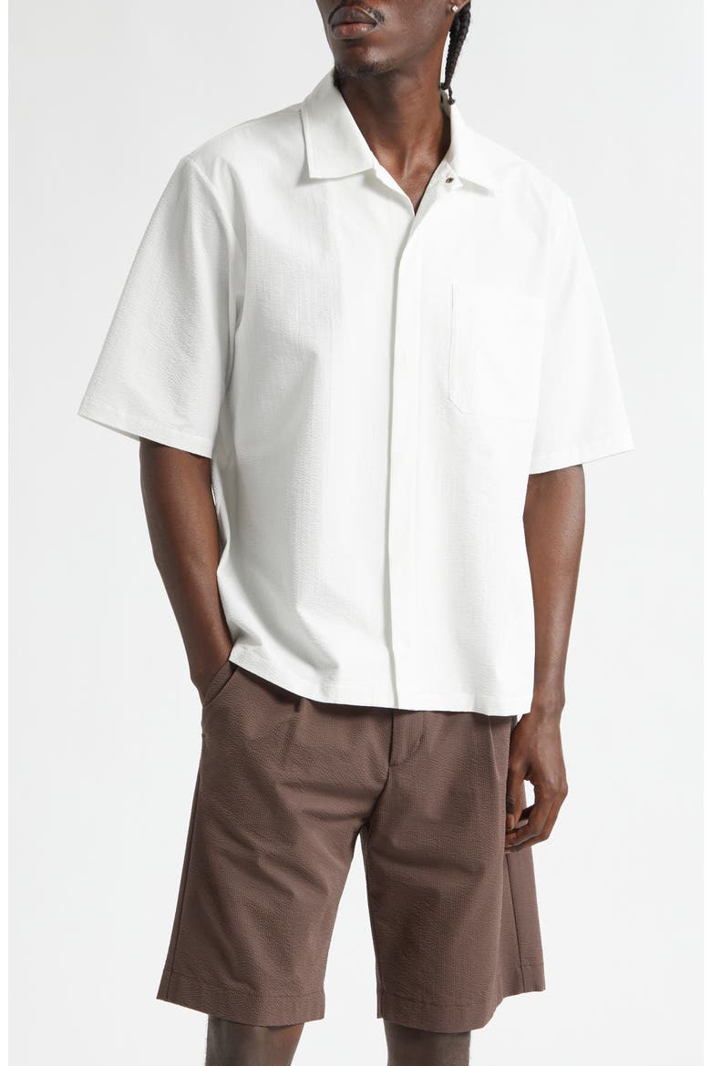 Seersucker Camp Shirt, Main, color, WHITE