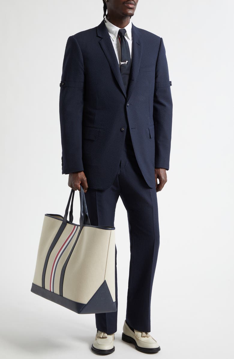Thom Browne Armband Wool Seersucker Unconstructed Sport Coat, Alternate, color, Navy