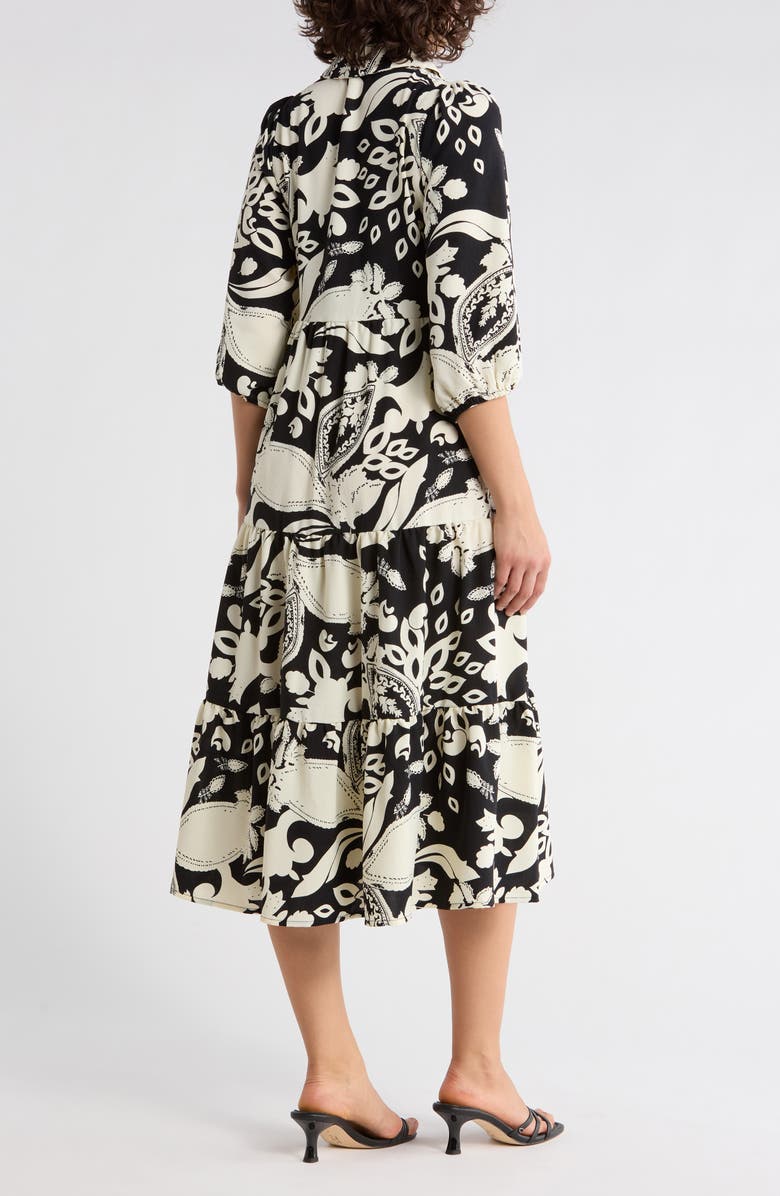 SANDRA DARREN Three-Quarter Sleeve Tiered Dress, Alternate, color, Black/ White