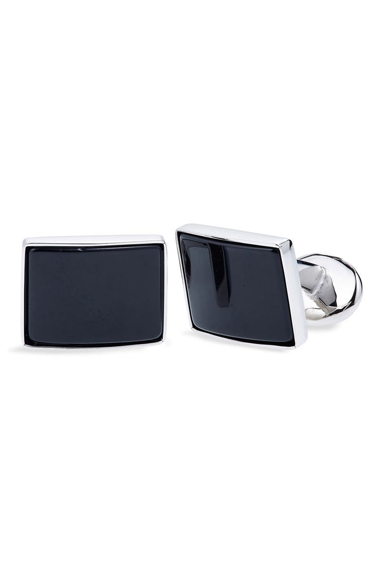 Sterling Silver Cuff Links, Main, color, SILVER/ BLACK