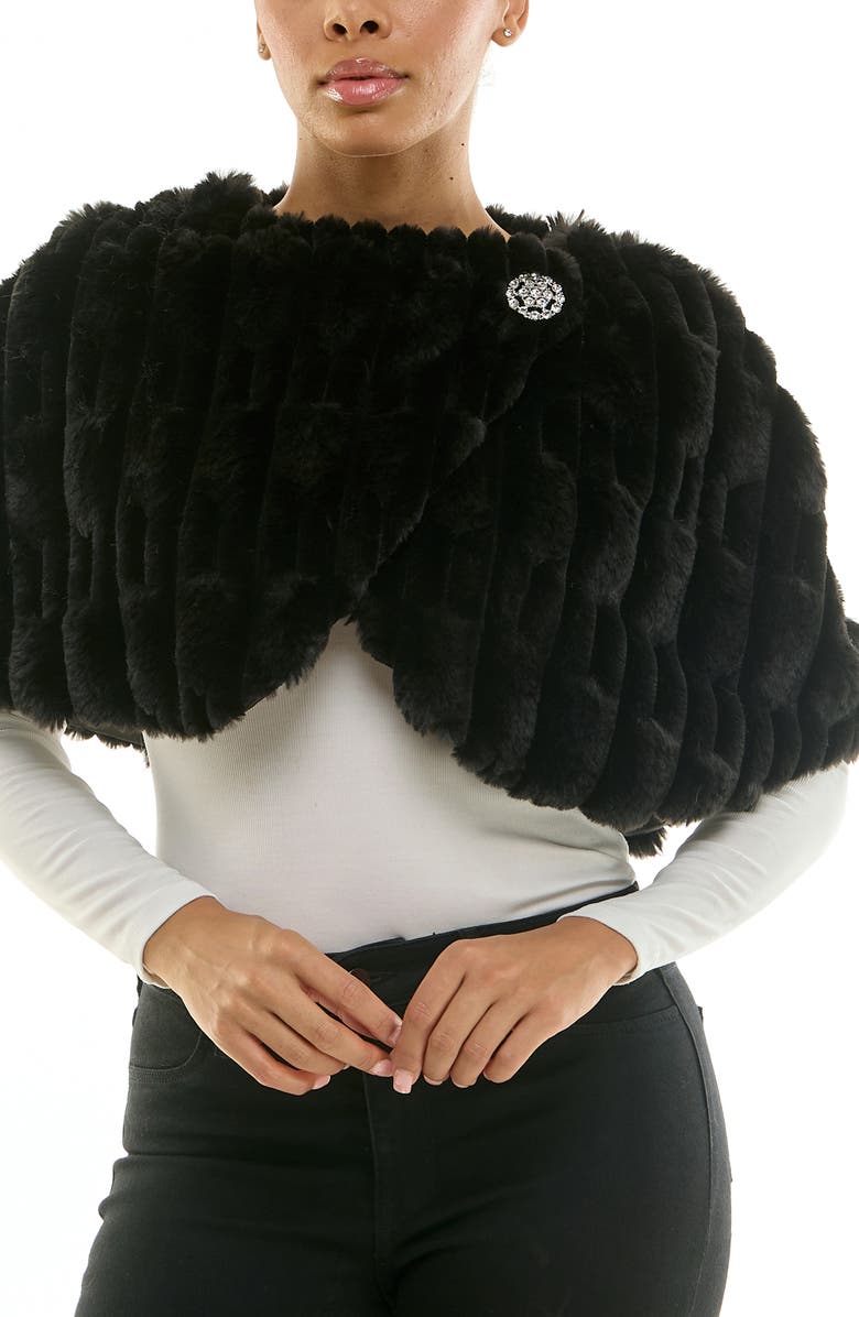 Nina Leonard Faux Fur Capelet, Main, color, Black