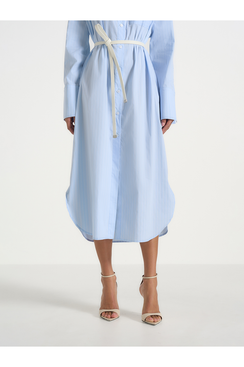 Isa Belted Pinstripe Cotton Midi Shirt Dress, Alternate, color, Pale Blue