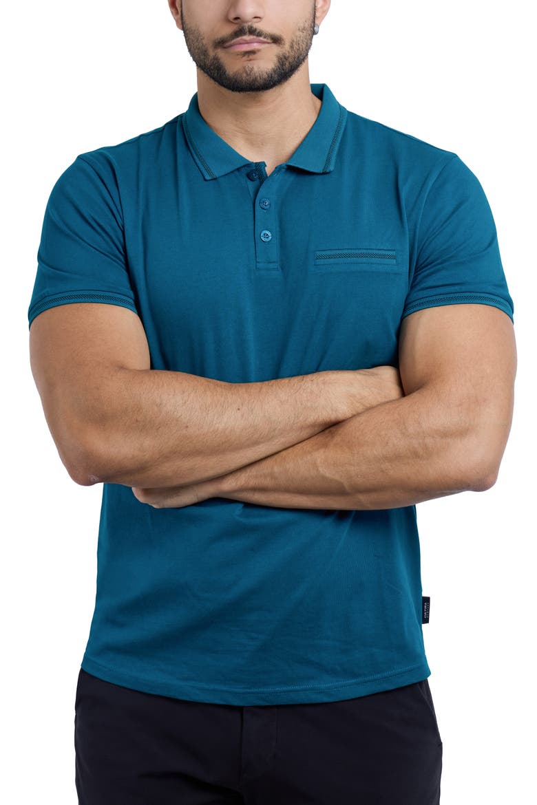 Jacquard Polo, Alternate, color, TEAL/ BLACK